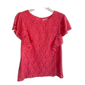 Merona Floral Lace Scoopneck Bat-Wing Sleeve Blouse Top Coral Women Size M